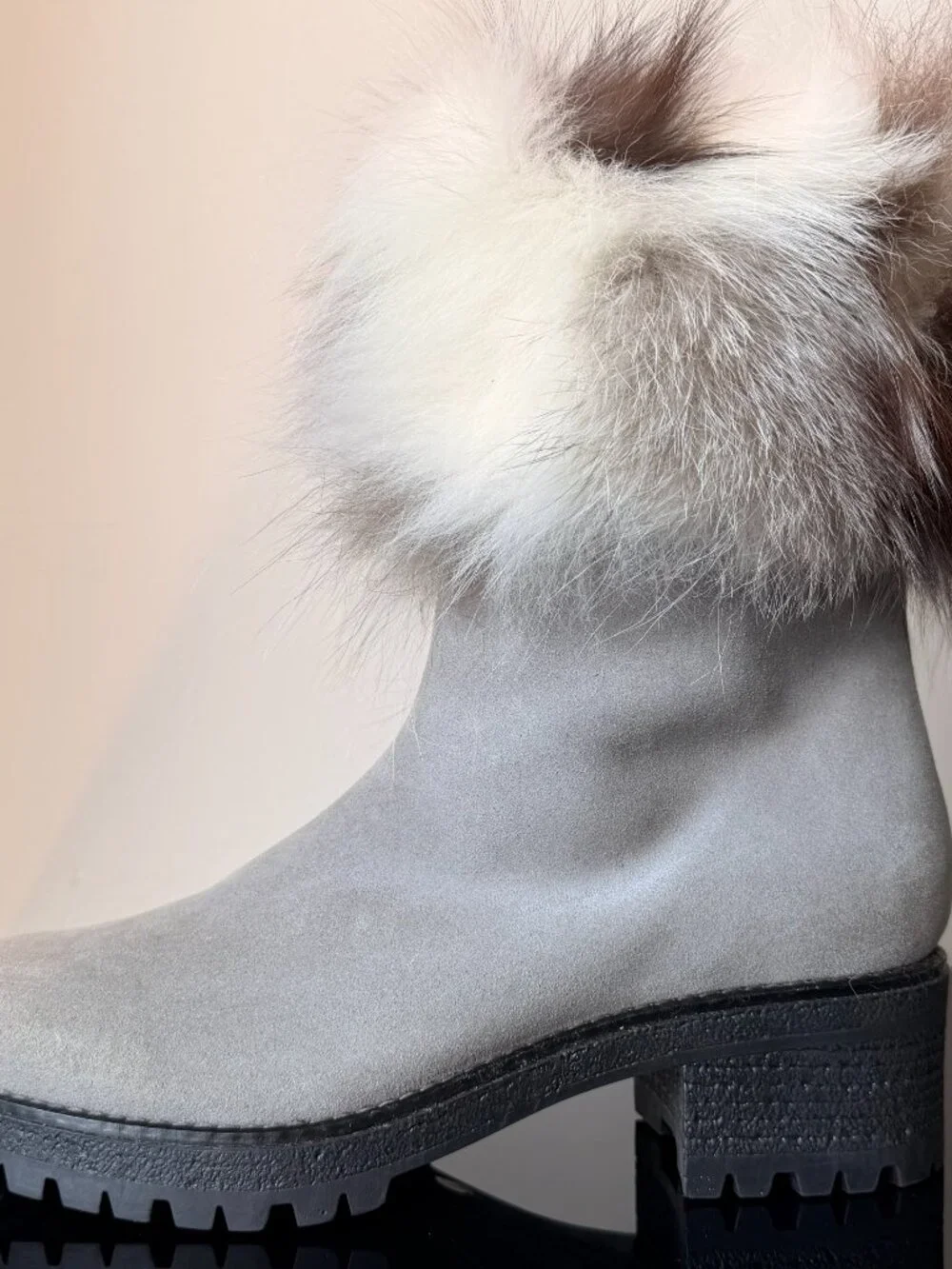 DIAVOLEZZA Grey Suede Florence Fox Fur Boots Shoes Size 9